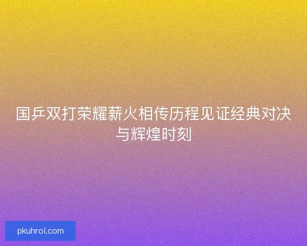 国乒双打荣耀薪火相传历程见证经典对决与辉煌时刻